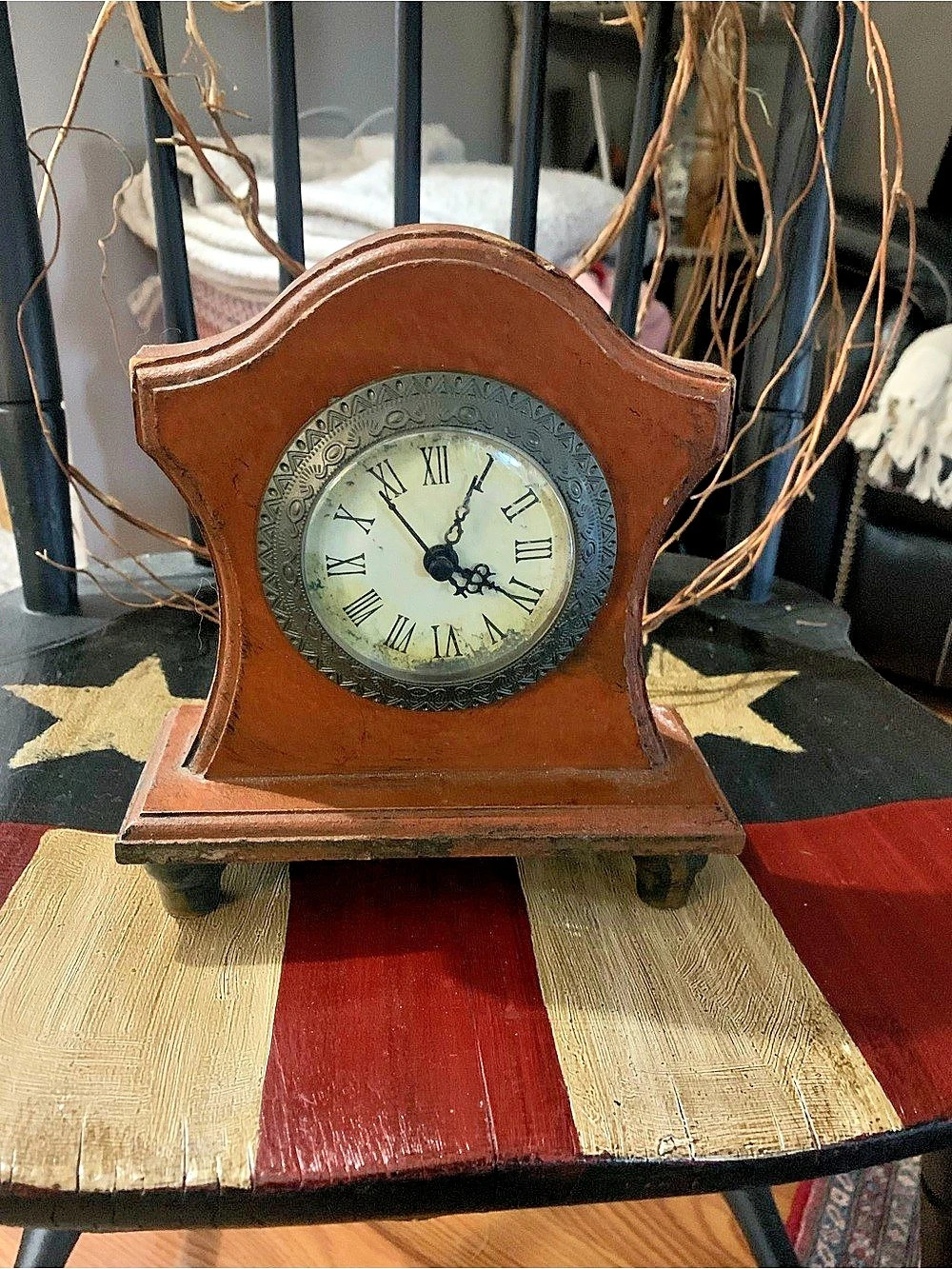 Wooden Mantel Clock in Brown & Gold